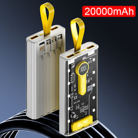 Power Bank 20000mAh Portable Built in USB Type C Cables 66W Fast Charging Powerbank External Battery Charger for iPhone Samsung