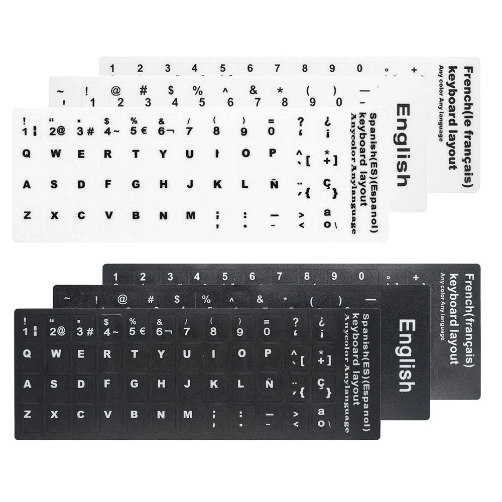 Multi-linguagem teclado adesivos, material PVC, preto e branco adesivo, Laptop Acessório, PC, 18cm * 6,5 centímetros * 0,05 centímetros