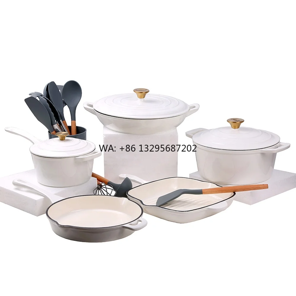 

Factory Choosability Color Size Kitchen Ware Enamel Non Stick Cast Iron Cookware Casserole Cooking Pots and Pans Set