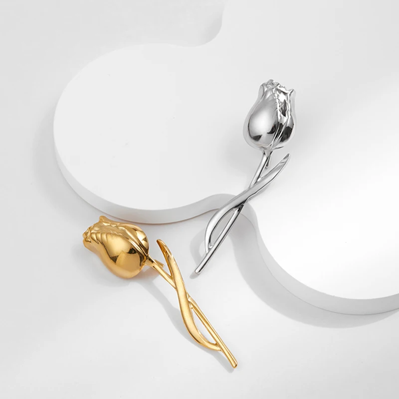 بريسكا | دبابيس زهرة معدنية جديدة للنساء من الفولاذ المقاوم للصدأ إكسسوارات الملابس المطلية بالذهب عيار 18 قيراط بالجملة #6