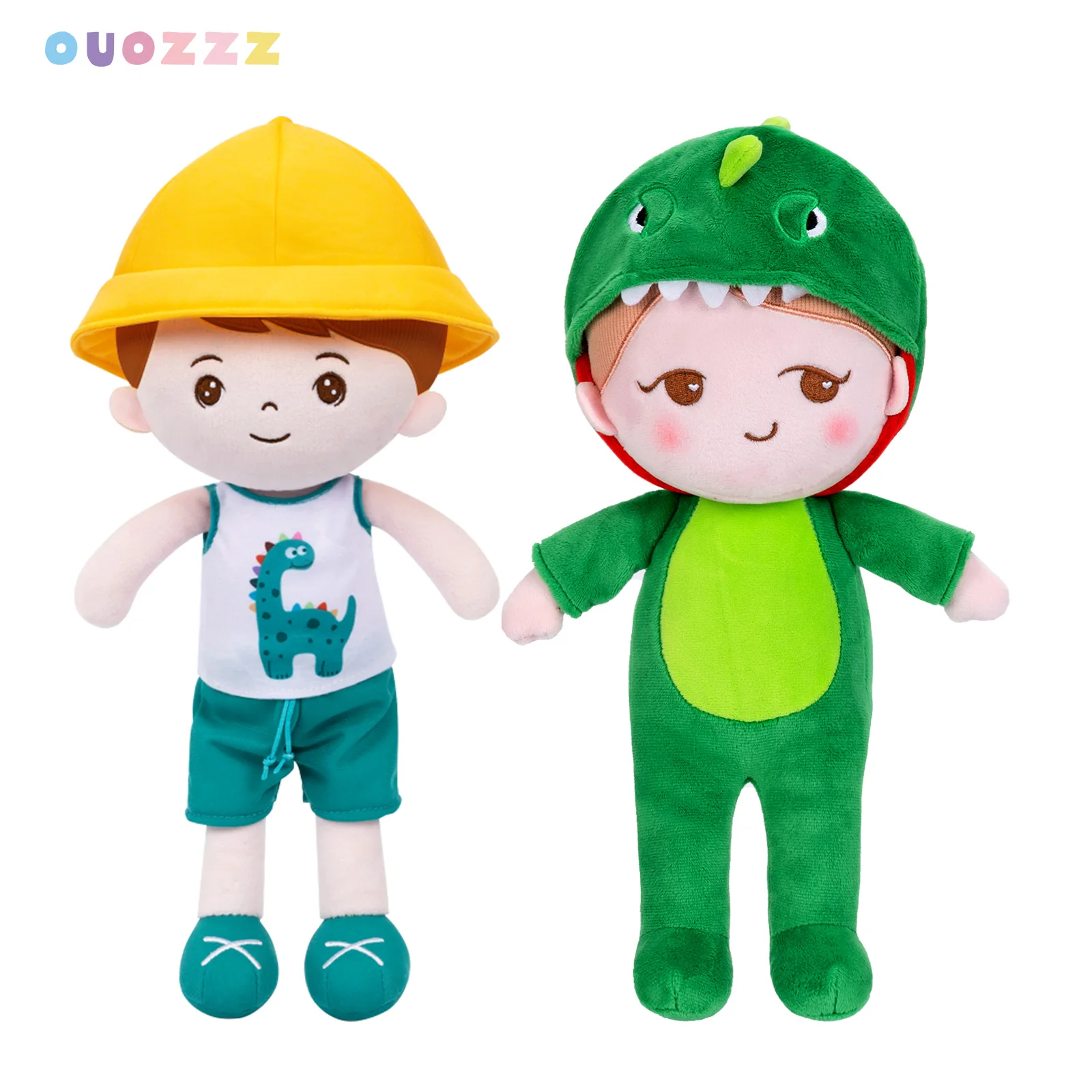 OUOZZZ Plush Boy Doll Soft Stuffed Rag Doll Dinosaur Clothes Toys Reborn Baby Doll Decoration Birthday Gift 38cm