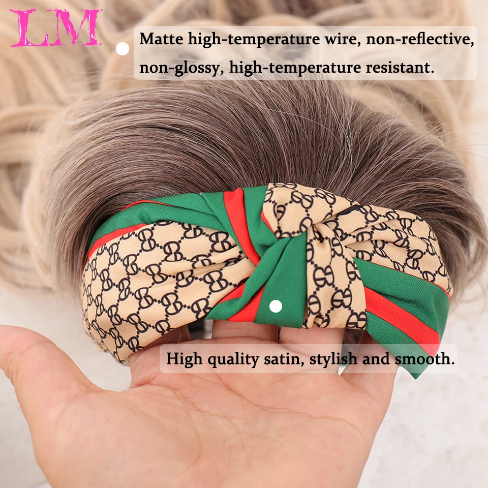 LM Synthetic Long Wavy Headband Wig Female Ombre Brown Black Blonde Cosplay Natural Heat Resistant Half Hair Wig for Women