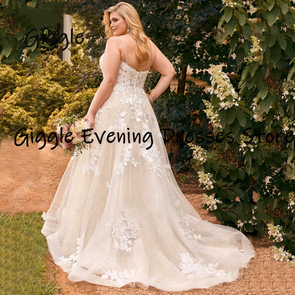 Giggle Sweetheart Neckline 2023 Wedding Dresses Flower Applique Plus Size Button Bride Dresses Sweep Train vestidos novias boda