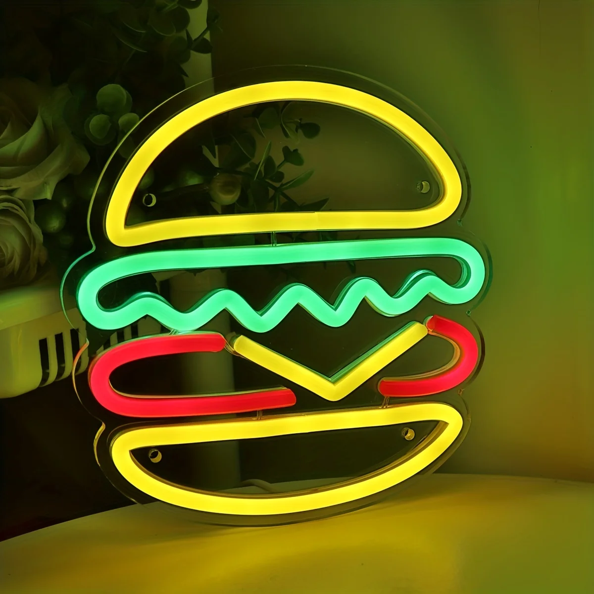 Hamburger Neon Sign for Wall Decor, Light up Delicious Food Hamburg LED Lamp , Business Fast Food Shop Restaurant Decoration