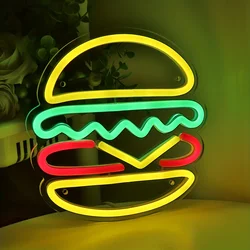 Hamburger Neon Sign for Wall Decor, Light up Delicious Food Hamburg LED Lamp , Business Fast Food Shop Restaurant Decoration