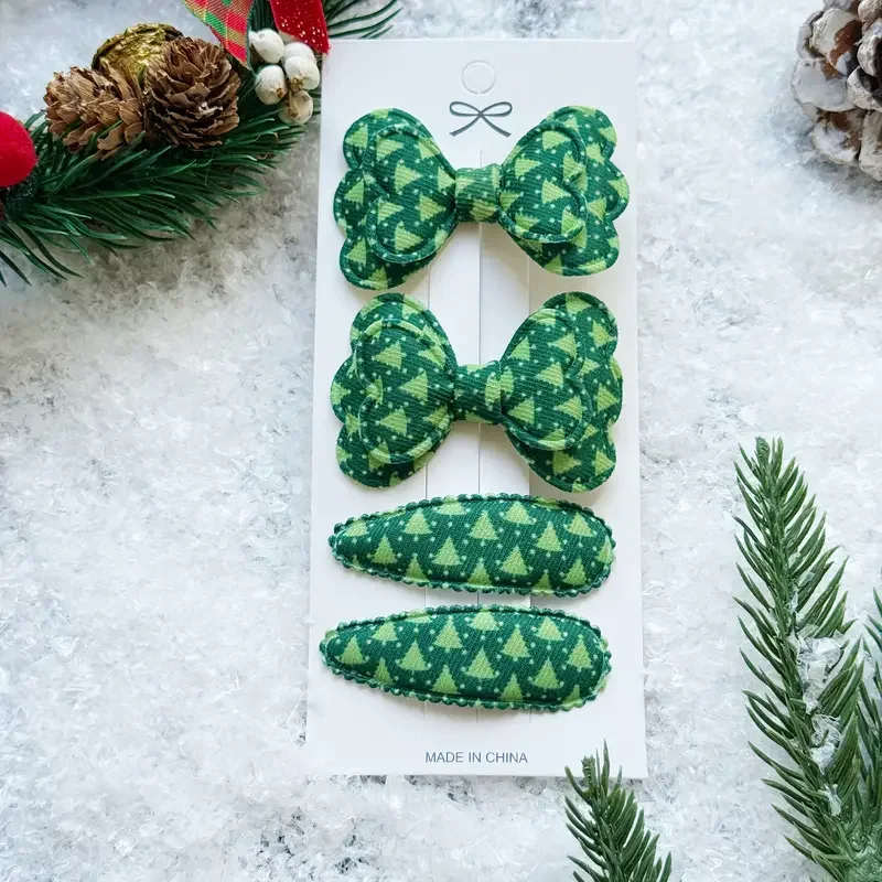 Pinces à cheveux avec nœud pour enfants, Barrettes en coton pour filles, cadeau mignon, épingle à cheveux en tissu à carreaux BB, couvre-chef, accessoires pour cheveux de bébé, 4 pièces/ensemble