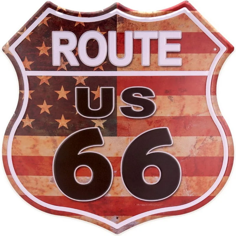 Route Historic 66 Road Metal Tin Signs Vintage Room Decor Retro Road Sign for Home Room & Garage Wall Decoration 12× 12 Inches