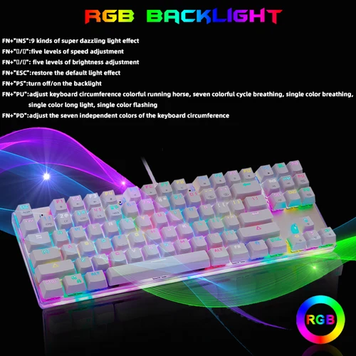 Go! K87S RGB 게임용 기계식 키보드, PC 컴퓨터 게이머용, USB 유선 87 키, 적색 및 청색 스위치, 레이저 RU 키패드