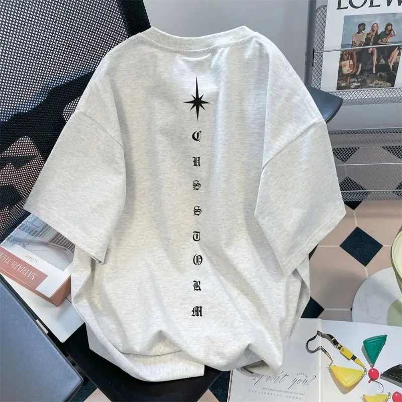 American Summer Men and Women Street Personality Letter Print Round Neck Short Sleeve Couple Loose Hip Hop Casual T-shirt Top