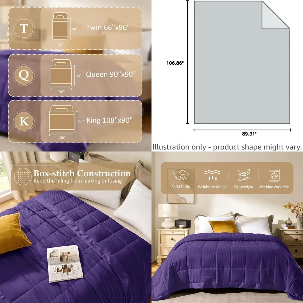 

Роскошное легкое одеяло King-размера с атласной отделкой, всесезонное, можно стирать в машине, 108x90 дюймов