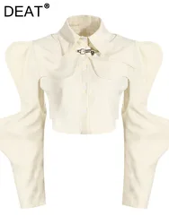 DEAT-camisa informal de dos piezas para mujer, Blusa de manga larga con solapa y botones de Metal, Color liso, para otoño, 2024, WV333