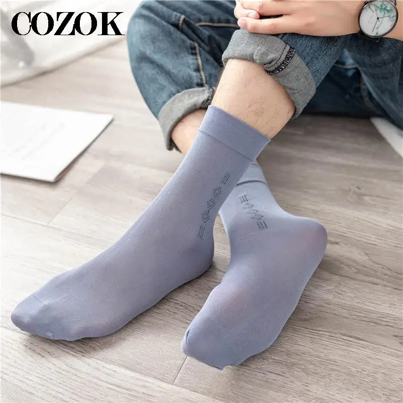 5 Pairs/lot High Quality Men Silk Navy Black Socks Summer Autumn Transparent Business Casual Men Dress Suit Formal Middle Socks