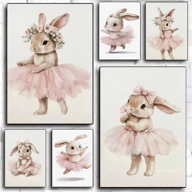 

Bunny Poster Easter Nursery Print Cute Ballerina Bunny Ballet Animal Vintage Poster Sticky Home Bar Cafe Decor Kawaii Room Decor