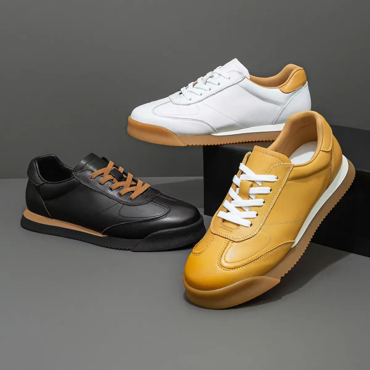 

Новые мужские повседневные кроссовки из натуральной кожи, стильные уличные кеды на плоской подошве, модные молодежные кроссовки