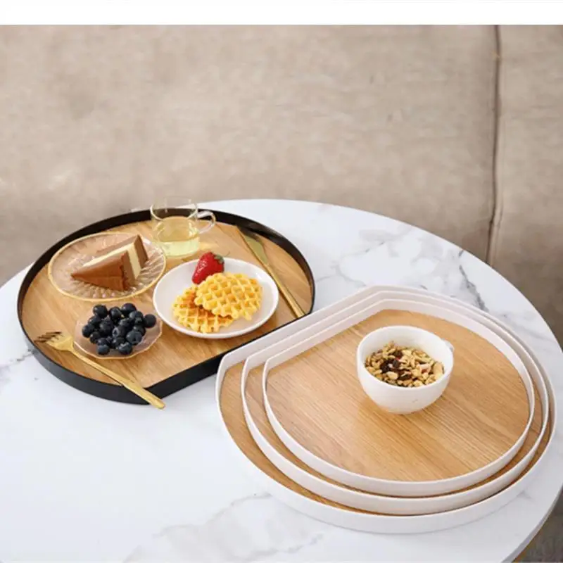 Plastic Wooden Pallet Desktop Storage Tray Fruit Tea Bread Dessert Plate Home Organize Disk Decorative Bamboo