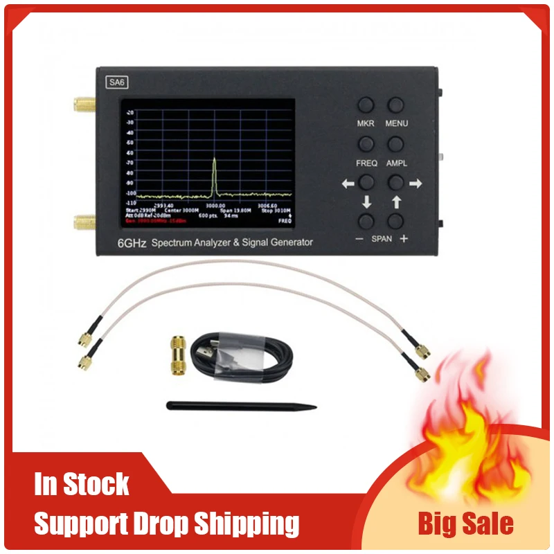 analisador handheld portatil do espectro verificador sem fio do gerador do sinal 6ghz 32 tela tactil 356200mhz sa6 01