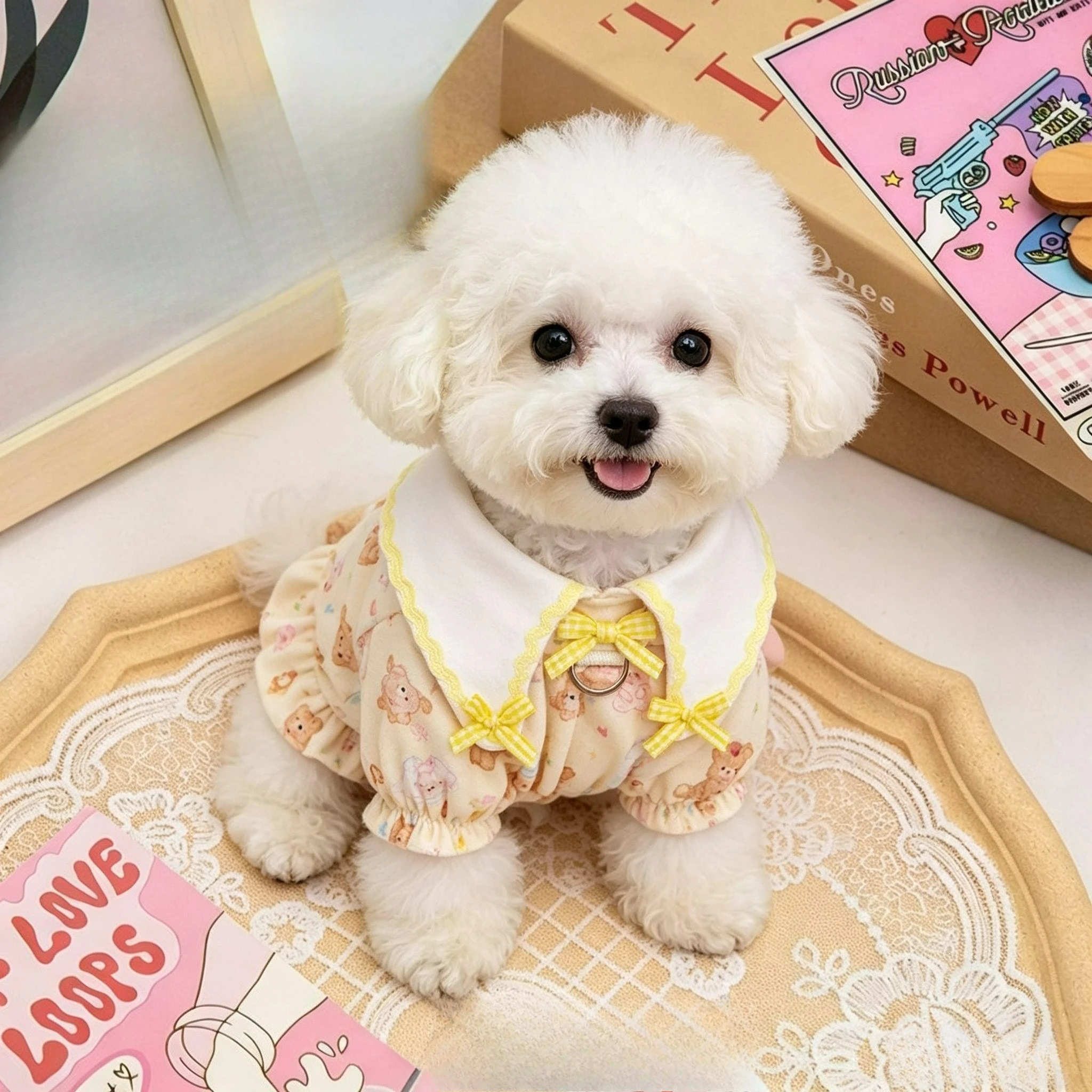 Pet Coats Cute Navy Collar Strawberry Pet Clothing Soft Breathable Bear Print Dog Vest for Small Dog Teddy Yorkshire Chihuahua view 2
