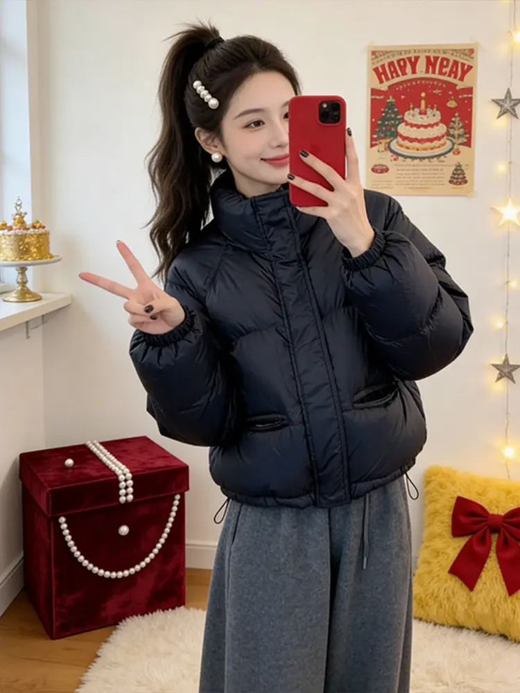 

Korean Sle Hooded Thiened ort Bread Coat Women's Winter New Faion Warm Pure Color Cotton Jaet Outerwear