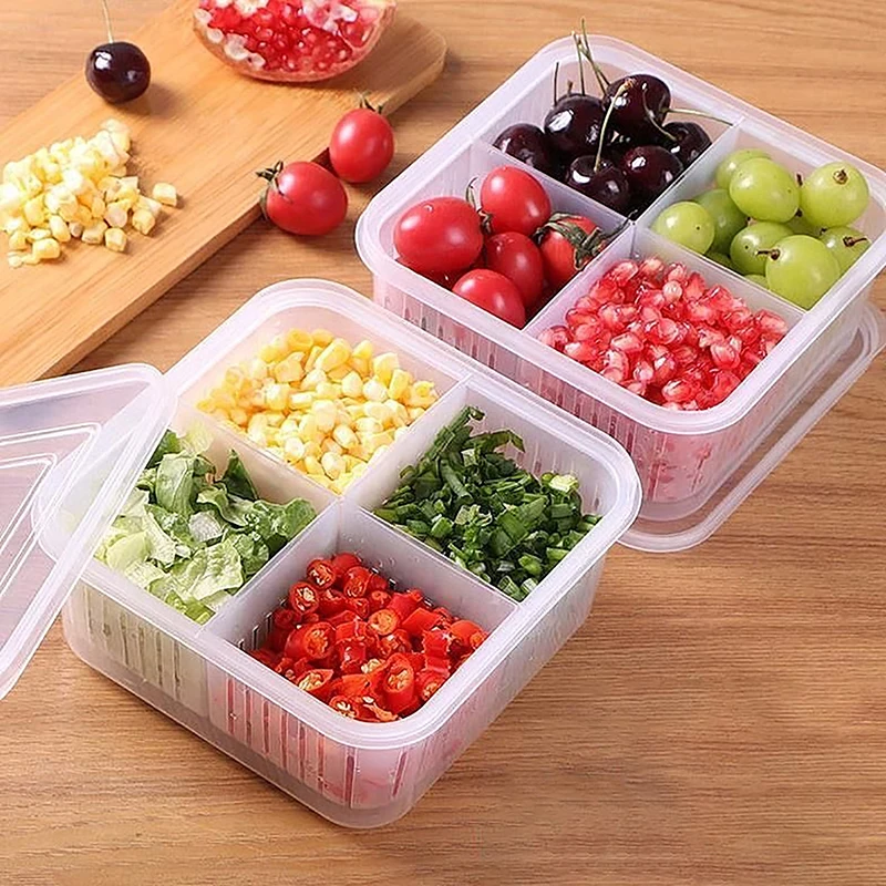 

Refrigerator Fresh-Keeping Box Plastic Storage Box Fruit Vegetable Drain Crisper Kitchen Storage Containers Kitchen Gadget