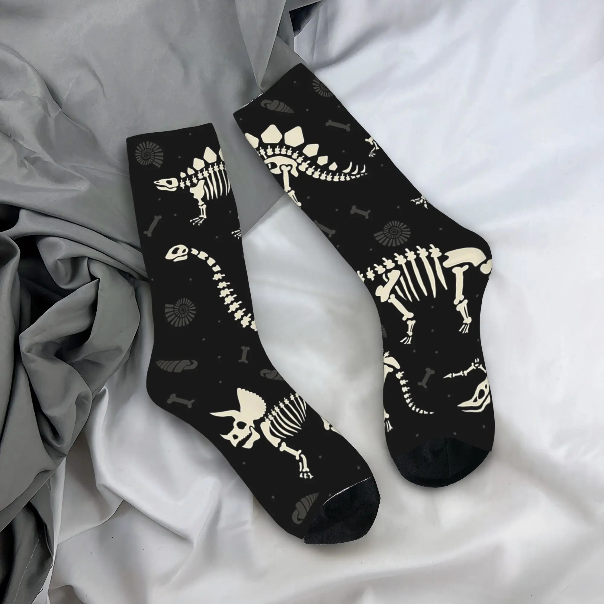 

All Seasons Crew Stockings Dinosaur Skeleton Bones Fossil Primitive Socks Harajuku Long Socks Accessories for Men Women Present