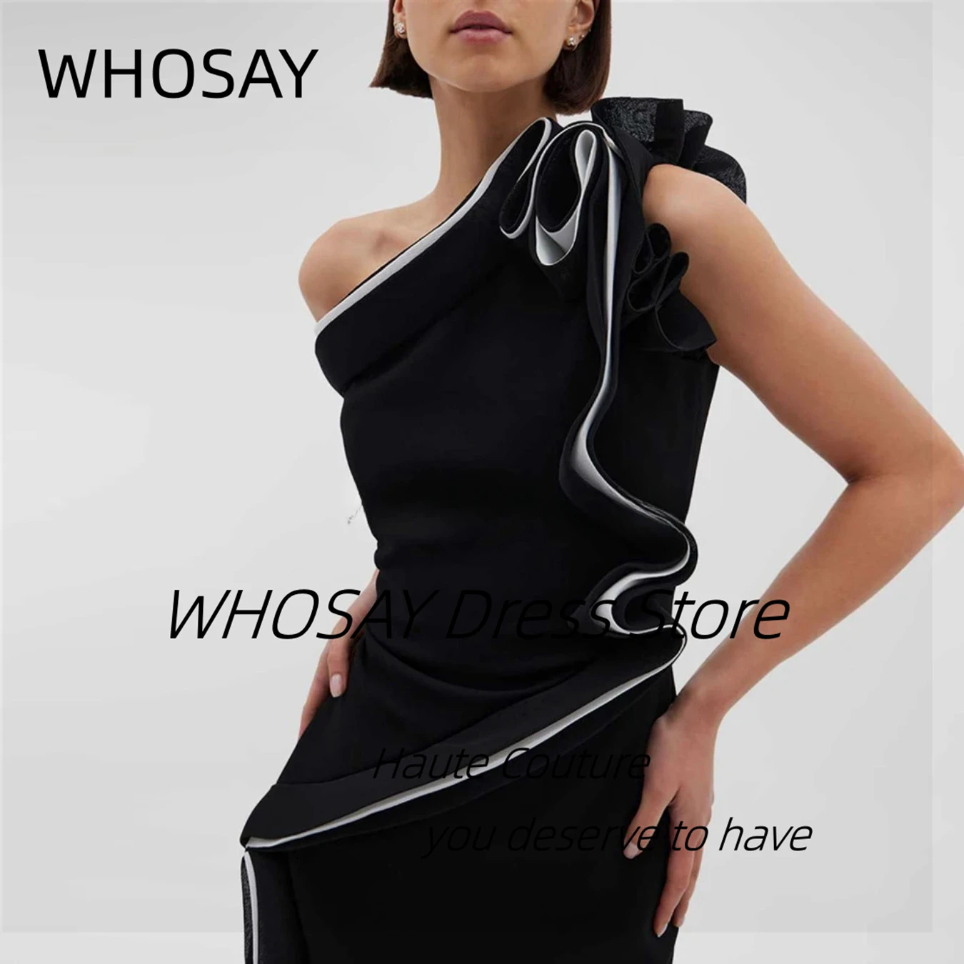 WHOSAY-Robe de Rhlongue noire avec fente latérale, robe personnalisée à volants, occasion spéciale, fermeture éclair au dos, soirée, quelque soit