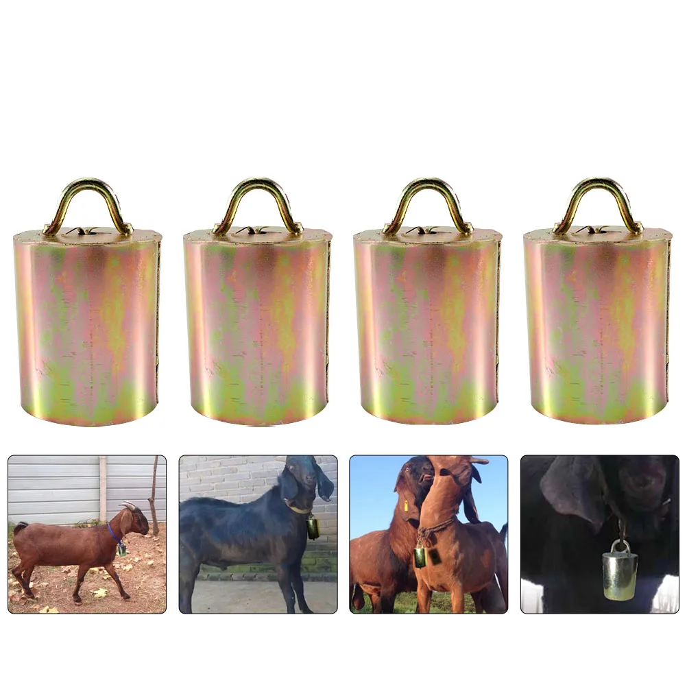 

4pcs Cow Bell Cattle Bells Galvanized Alloy Sheep Anti Lost Livestock Alarm Device Durable Sturdy Crisp Sound Long Distance