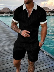 2024 High quality Fashion Solid color Men's sports casual Shorts Men's lapel Cotton set Summer short sleeve