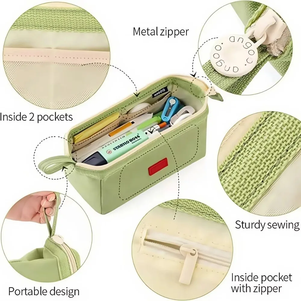 New Solid Color Pen Bag Multilayer Large Capacity Pencil Case Zipper Design Portable Stationery Organizer Students