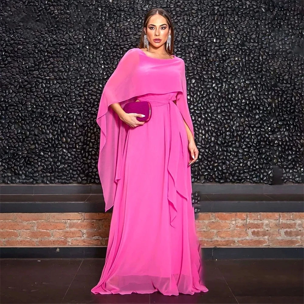 

Romantic Hot Pink Chiffon O-Neck Evening Dress Sleeveless A-Line Backless Wedding Party Gowns Arab 2024 For Women فساتين السهرة