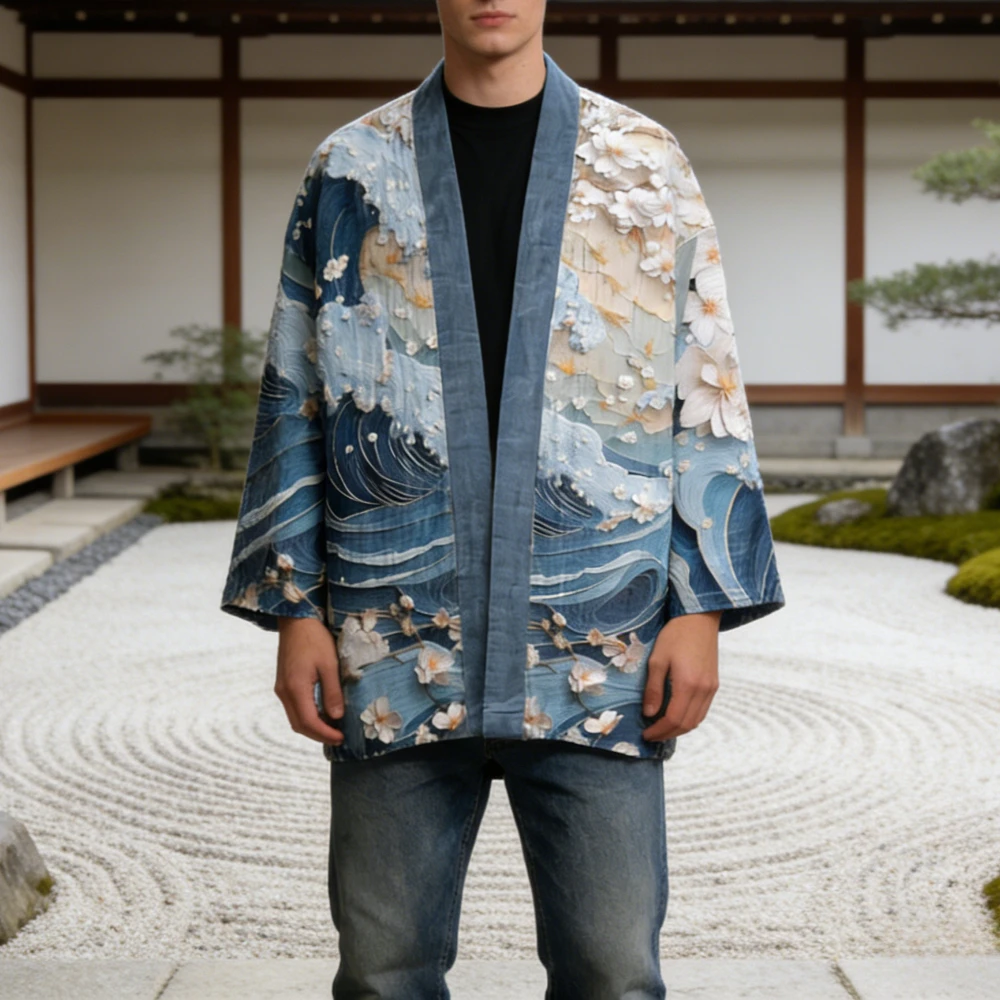 Cotton Print Kimono Cardigan Robe Coat for Men Women Long Sleeve Open Front Loungewear Streetwear Breathable Japanese Clothing