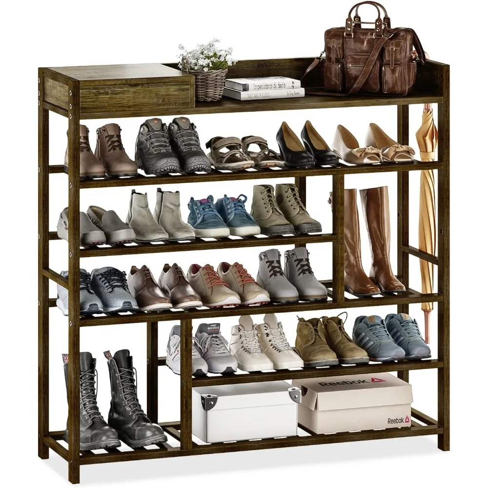 

Rack for Front Door Entrance Bamboo Shoe Organizer with Storage Box Free Standing Cabinet Storage