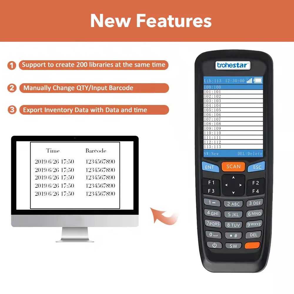 Imagem -04 - Trohestar Wireless Barcode Scanner Handheld Inventory Scanners Usb Data Collector 1d 2d qr Pda Leitor de Código de Barras Apto para Windows