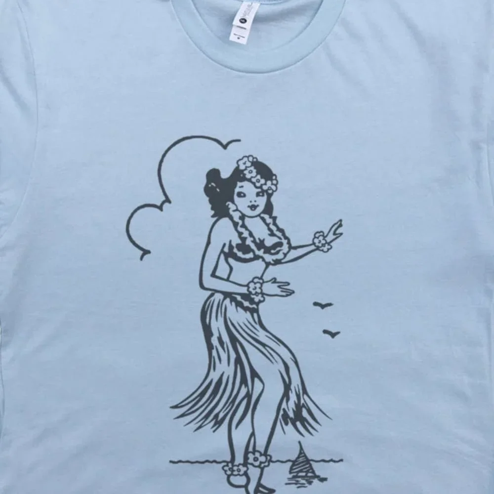 Hula Girl T Shirt Vintage Hawaiian Nautical Hawaii Cool Retro Tiki Bar Surfing Sailing For