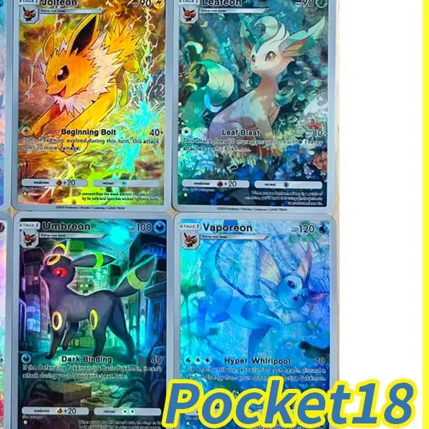 

BLBU PTCG Pocket18 Collection Cards Eevee Espeon Flareon Umbreon Leafeob Mew Embossed Texture Flash Cards Trainers English Card