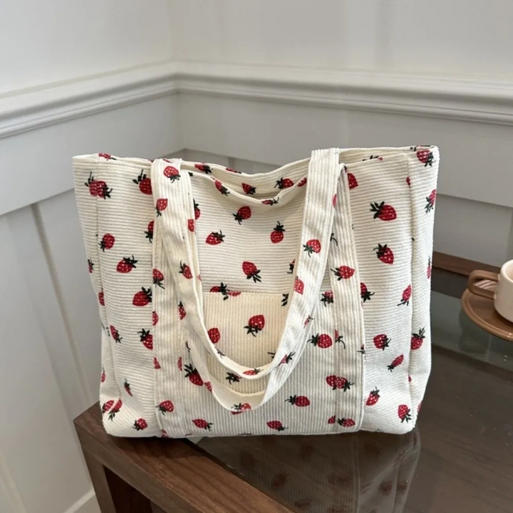 Cute Strawberry Fruit Strawberry Tote Bag Fashion Large Capacity Fruit Shoulder Bag All-match Cloth Fruit Handbag Travel