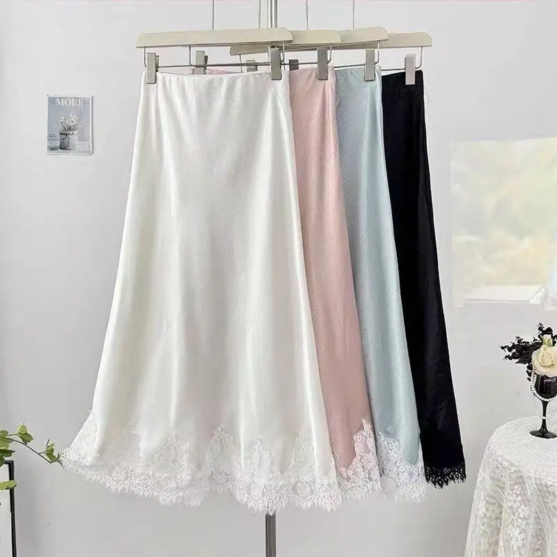 Francês elegante sólido midi saia senhora do escritório rendas retalhos saia casual retro coreano moda midi saia mulher design chique