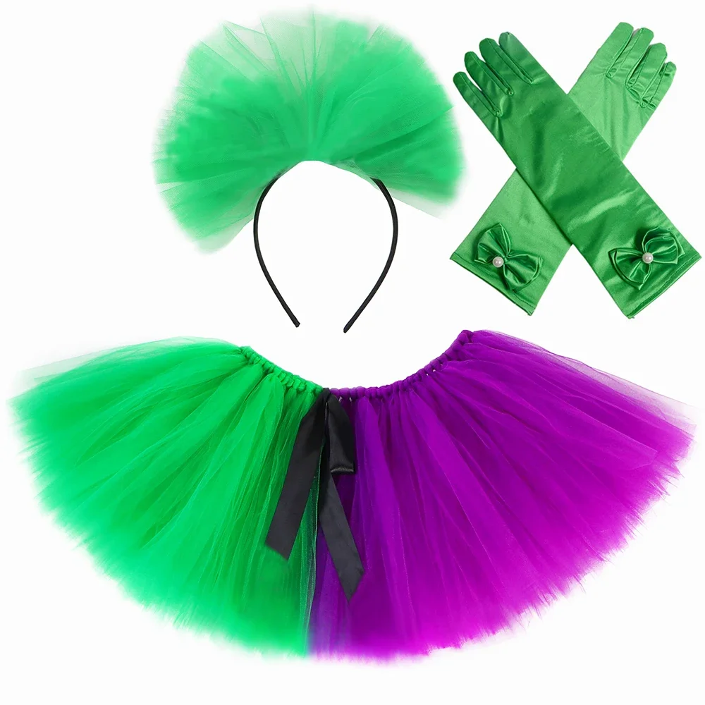 Green Purple Bat Joker Tutu Skirt Toddler Baby Girls Tutus Fluffy Mini Tulle Skirt Evil Clown Halloween Costume for Kids Clothes