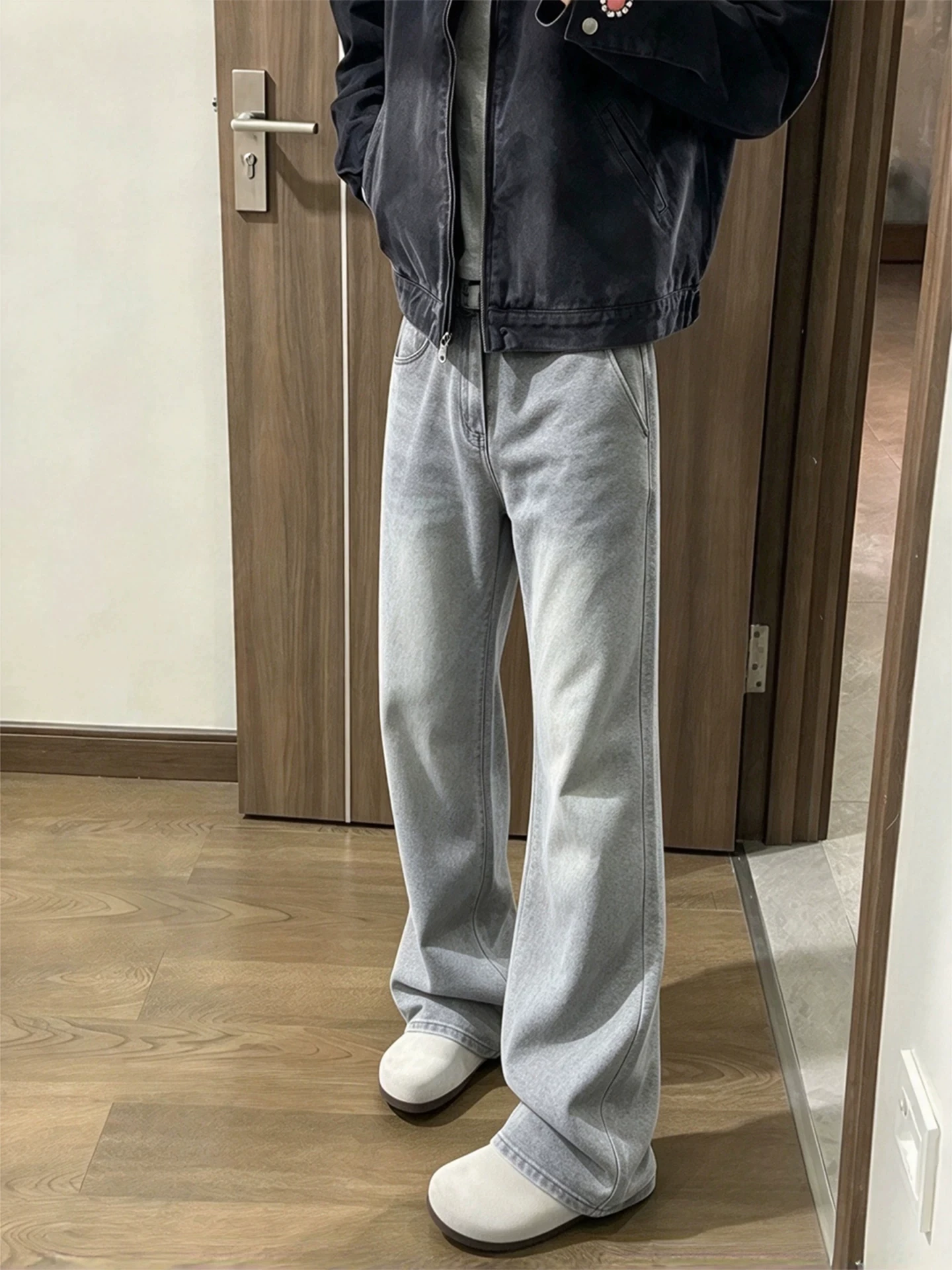 American Style Cleanfit Loose Casual Straight Leg Jeans Men's 2026 New Washed Vintage Jeans Youth Popular Pure Color