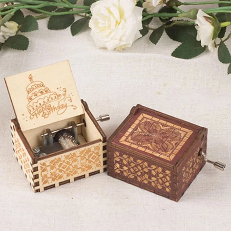صندوق تشغيل الموسيقى لكرنك اليدوية الكلاسيكية نحت خشبي ديكور المنزل هدية صندوق موسيقي نمط عتيق مع مقبض دوار #2
