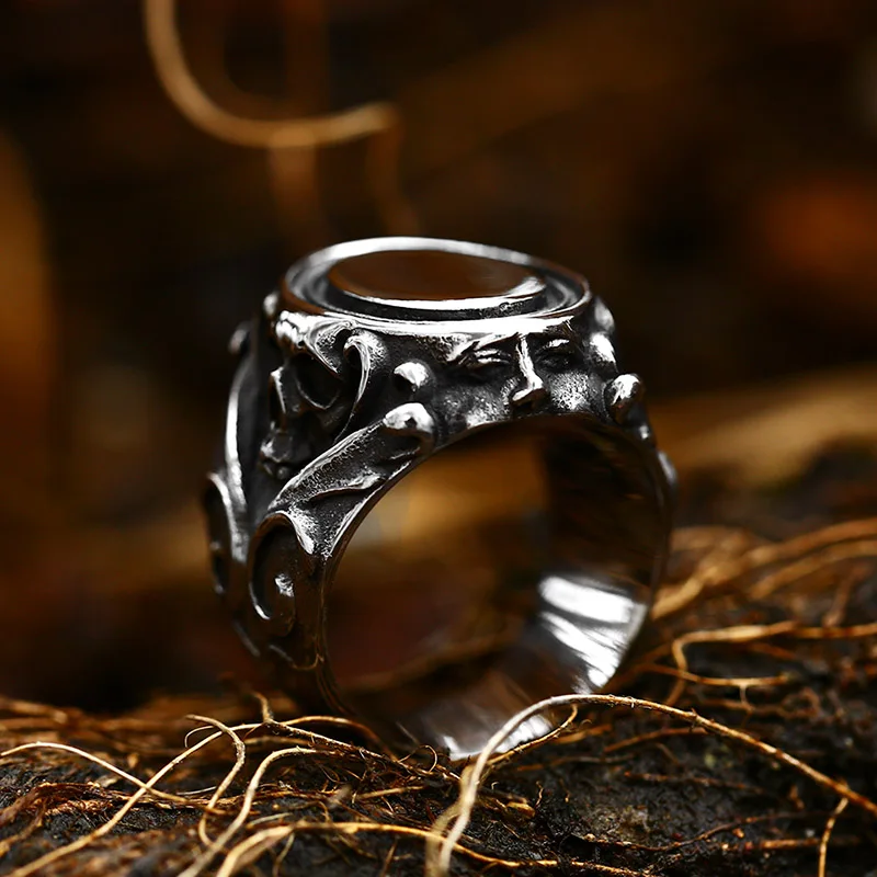 BEIER 2022 New Punk Calvarium Skull Ring With Pattern For Men Biker Hip Hop Jewelry Wholesale Motorcycle