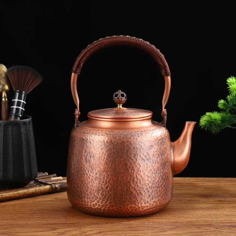 Chinese style copper tea kettle with strainer, Handmade red copper teapot, Large capacity boiling water kettle, 2200ml