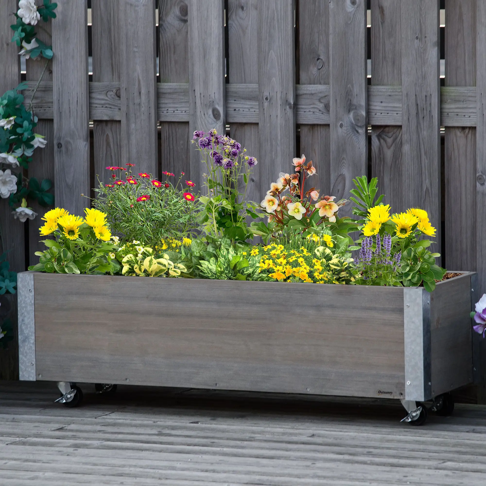 Outsunny Jardinera Exterior Grande con Ruedas y Tela no Tejida Gris Claro
