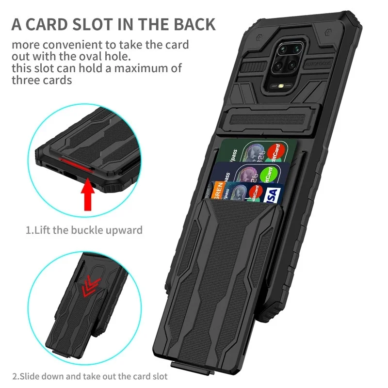 For Xiaomi Redmi Note 9S Case Shockproof Armor Bumper Silicone Stand Back Cover for Redmi Note 9 Pro Max With Card Slot Cases