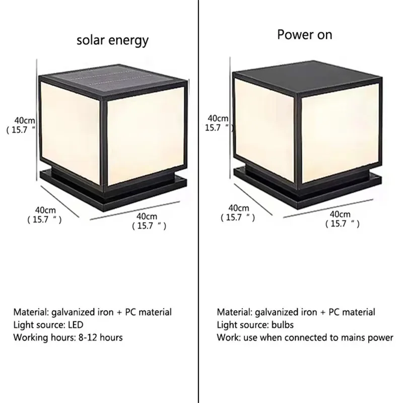 ALBERT กลางแจ้งพลังงานแสงอาทิตย์ Vintage โพสต์โคมไฟ Simple Square เสากันน้ําโมเดิร์น LED สําหรับ Home Villa Garden Patio Decor