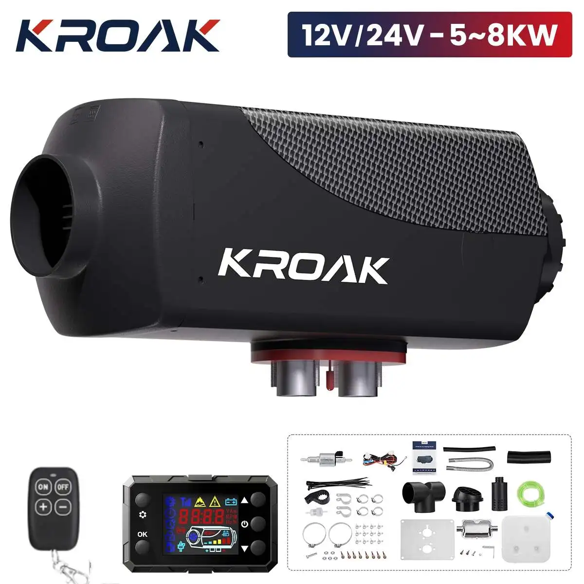 

KROAK 5-8KW Diesel Car Parking Heater 12V/24V With Silencer Remote Control Truck Boat Bus RV Trailer Diesel Air Heater