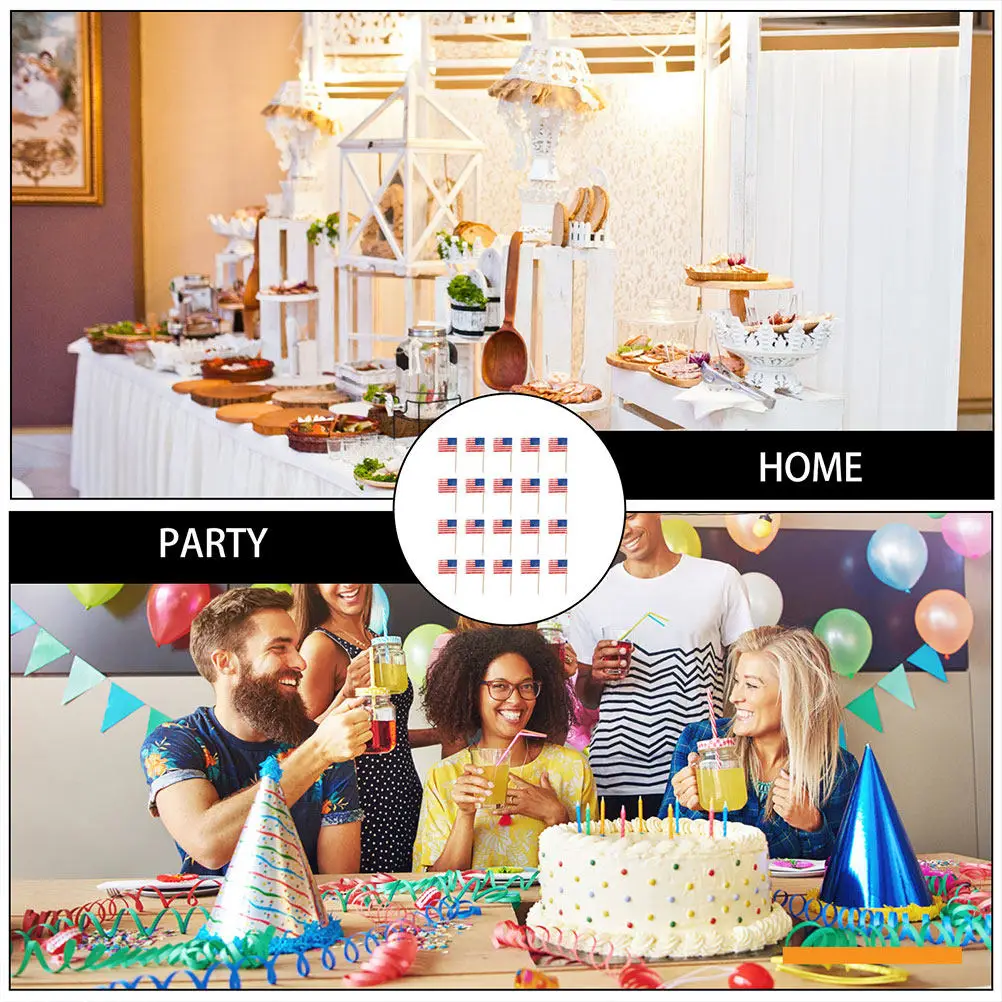 50Pcs Decorative Flag Toothpicks Usa American Flag Picks for Cake Cupcake Dessert Party Food Decoration
