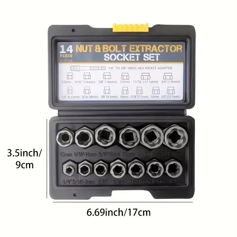 14pcs Impact Bolt & Nut Remover Set, Screw Bolt Nuts Extractor Socket Set With Solid Storage Case, Stripped Lug Nut Remover, Ext