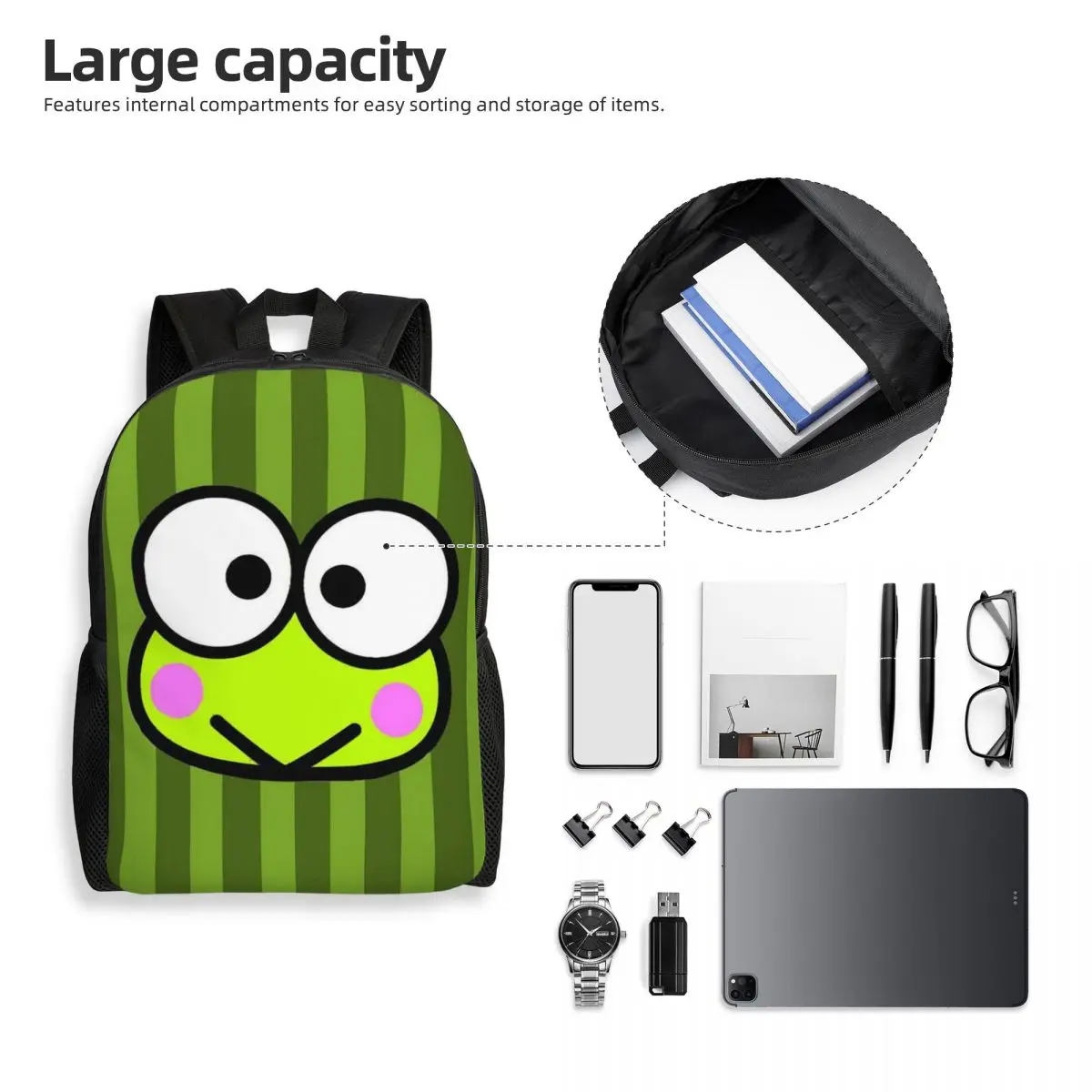 Zaino da viaggio personalizzato Keroppi Big-eyed Frog donna uomo School Laptop Bookbag College Student Daypack Bags