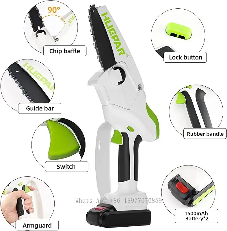 New Huepar CS061 Mini 6 Inch Portable Cordless Electric Chain Saw With Rechargeable Battery Security Lock