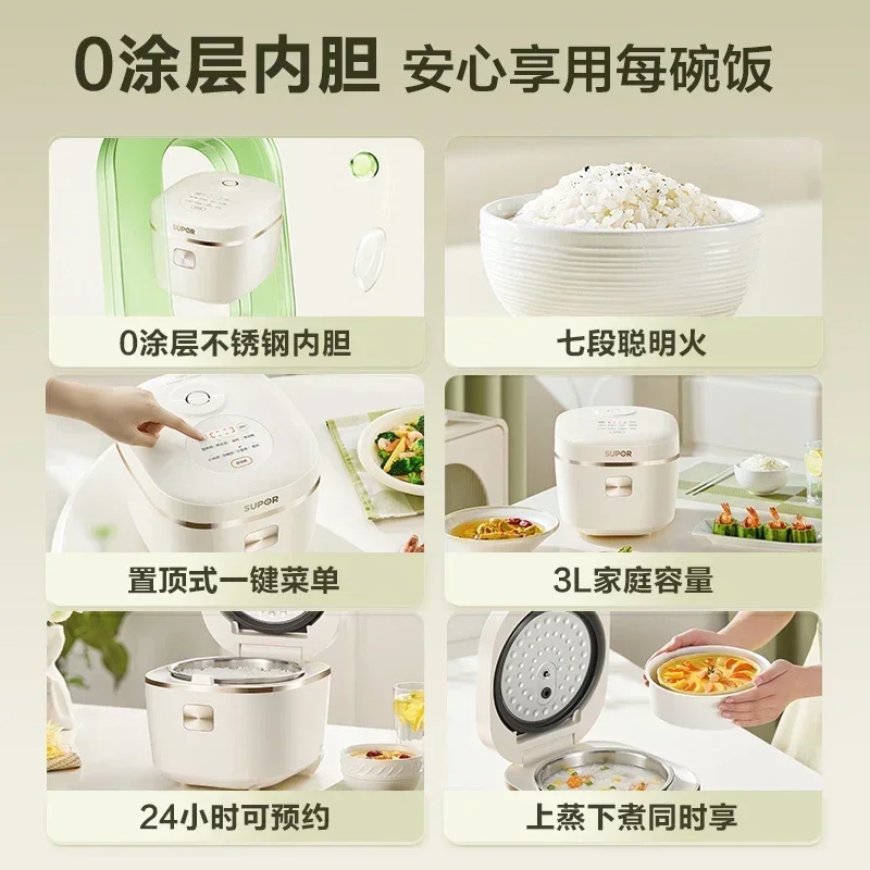 Coating-free electric rice cooker. 3 liters. For 2-4 people. Multifunctional. Stainless steel inner pot. image 6